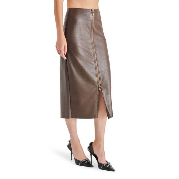 NEW STEVE MADDEN hayes faux leather midi skirt in dark espresso - Picture 2 of 4